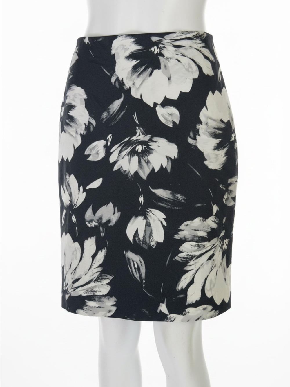 The Limited Black White Floral Pencil Skirt Size 8 Side Zip Workwear EUC